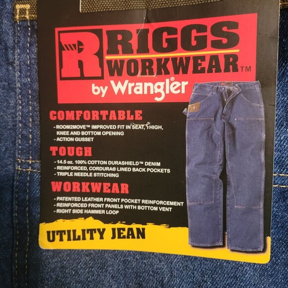 Riggs Wrangler Utility Jeans 36x32 Dura Shield Carpenter Medium Dark Wash NWT - Picture 4 of 11